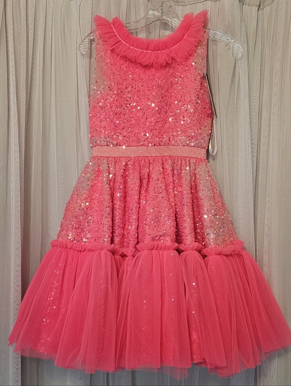 Marc Defang 5111 Girls Sequin Tulle Party Dress -Fun Fashion- Hot Pink Size 14